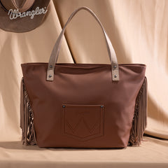WG233-2002  Wrangler Aztec Embroidered Large Tote Bag- Light Brown
