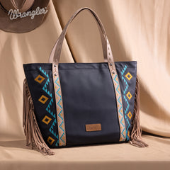 WG233-2002  Wrangler Aztec Embroidered Large Tote Bag- Black