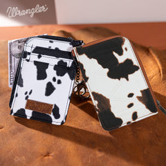 WG133-W005 Wrangler Cow Print Print Mini Zip Card Case - Brown