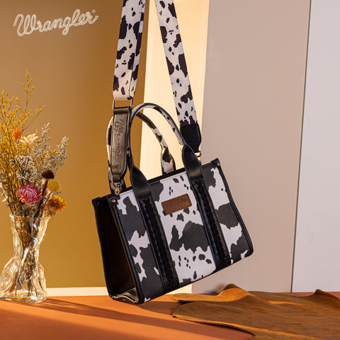 WG133-8120S  Wrangler Cow Print Concealed Carry Tote/Crossbody - Black