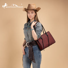 MW1355G-8317BK  Montana West Tooled Concealed Carry Tote - Black