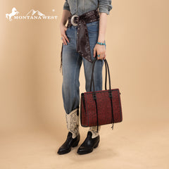 MW1355G-8317BK  Montana West Tooled Concealed Carry Tote - Black