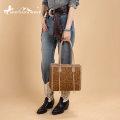 MW1355G-8317TN  Montana West Tooled Concealed Carry Tote - Tan