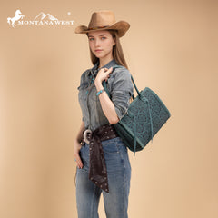 MW1355G-8317TQ  Montana West Tooled Concealed Carry Tote - Turquoise
