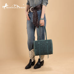 MW1355G-8317TQ  Montana West Tooled Concealed Carry Tote - Turquoise
