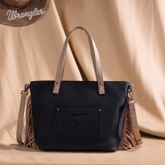 WG233-2009  Wrangler Aztec Embroidered Tote/Crossbody Bag- Black
