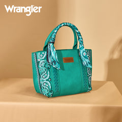WG331-2005  Wrangler Bandana Paisley Print Tote/Crossbody -Turquoise