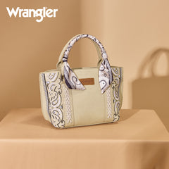 WG331-2005  Wrangler Bandana Paisley Print Tote/Crossbody -Tan