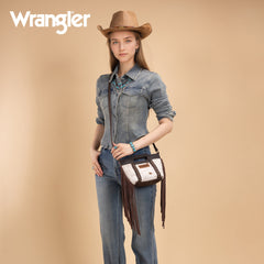 WG283-8015  Wrangler Genuine Cowhide Top Handle Fringe Crossbody - Coffee