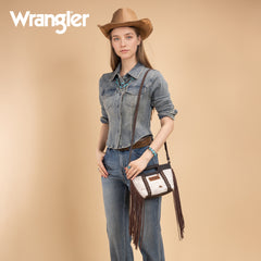 WG283-8015  Wrangler Genuine Cowhide Top Handle Fringe Crossbody - Coffee