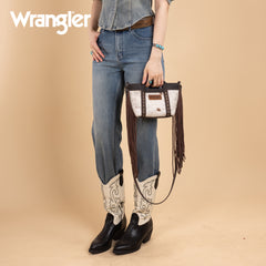 WG283-8015  Wrangler Genuine Cowhide Top Handle Fringe Crossbody - Coffee