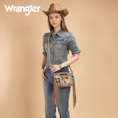 WG283-8015  Wrangler Genuine Cowhide Top Handle Fringe Crossbody - Tan
