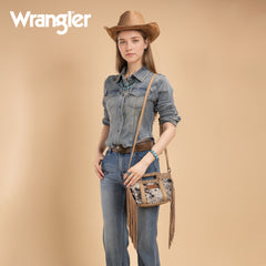 WG283-8015  Wrangler Genuine Cowhide Top Handle Fringe Crossbody - Tan