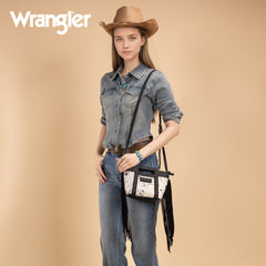 WG283-8015  Wrangler Genuine Cowhide Top Handle Fringe Crossbody - Black