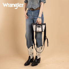 WG283-8015  Wrangler Genuine Cowhide Top Handle Fringe Crossbody - Black