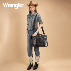 WG283-014  Wrangler Genuine Cowhide Carry-All Cowhide Large Tote /Crossbody - Black