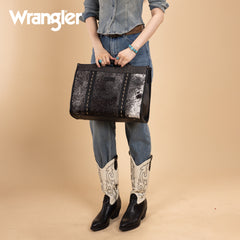 WG283-014  Wrangler Genuine Cowhide Carry-All Cowhide Large Tote /Crossbody - Black