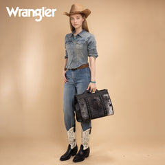 WG283-014  Wrangler Genuine Cowhide Carry-All Cowhide Large Tote /Crossbody - Black