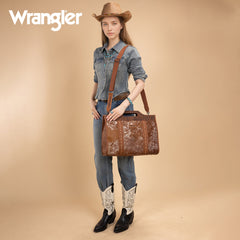 WG283-014  Wrangler Genuine Cowhide Carry-All Cowhide Large Tote /Crossbody - Brown
