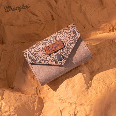 WG224-W072  Wrangler Floral Tooled Card Holder -Dark Pink