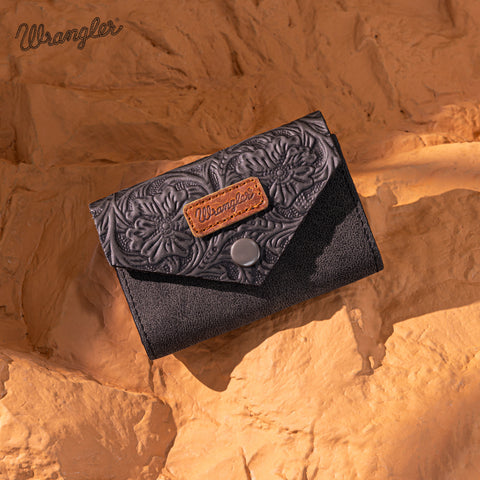 WG224-W072  Wrangler Floral Tooled Card Holder - Black