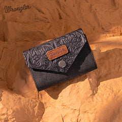 WG224-W072  Wrangler Floral Tooled Card Holder - Black