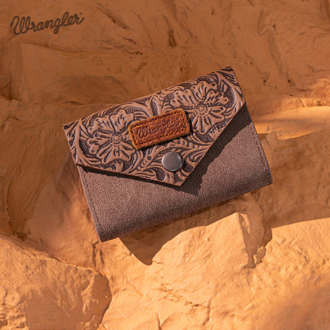 WG224-W072  Wrangler Floral Tooled Card Holder -Khaki