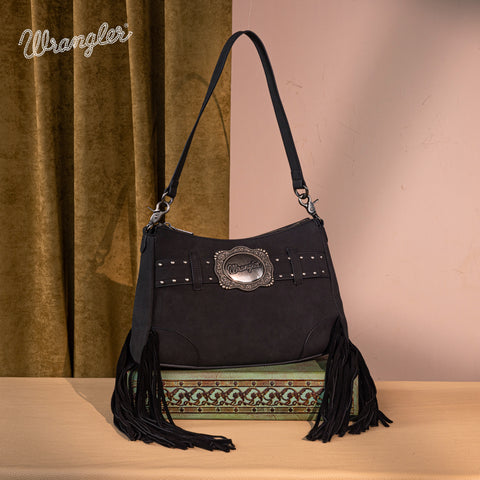 WG241-2022  Wrangler Fringe Buckle Hobo Bag/Crossbody Bag - Black