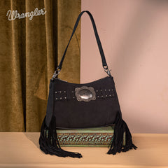 WG241-2022  Wrangler Fringe Buckle Hobo Bag/Crossbody Bag - Black