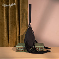 WG241-2022  Wrangler Fringe Buckle Hobo Bag/Crossbody Bag - Black