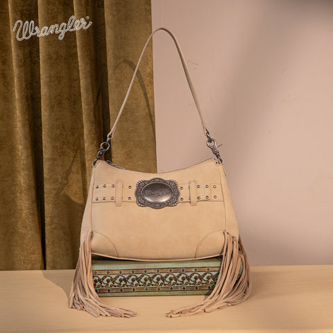 WG241-2022  Wrangler Fringe Buckle Hobo Bag/Crossbody Bag - Tan