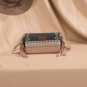 WG233-W018 Wrangler Aztec Embroidered Fringe Wallet/Crossbody - Black