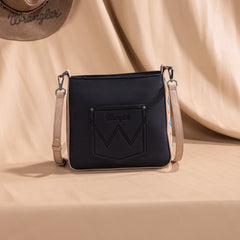 WG233-8360  Wrangler Aztec Embroidered Fringe Crossbody - Black