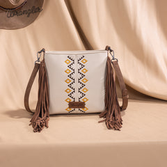 WG233-8360  Wrangler Aztec Embroidered Fringe Crossbody - Beige