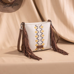 WG233-8360  Wrangler Aztec Embroidered Fringe Crossbody - Beige