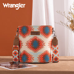 WG221-8360  Wrangler Aztec Distressed Print Dual Sided Print Crossbody-Burgundy