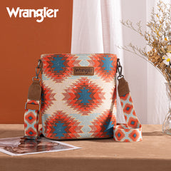 WG221-8360  Wrangler Aztec Distressed Print Dual Sided Print Crossbody-Burgundy