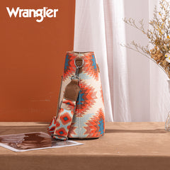 WG221-8360  Wrangler Aztec Distressed Print Dual Sided Print Crossbody-Burgundy