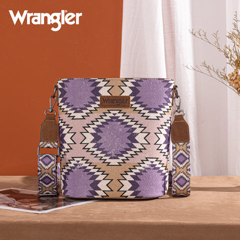 WG221-8360  Wrangler Aztec Distressed Print Dual Sided Print Crossbody-Purple