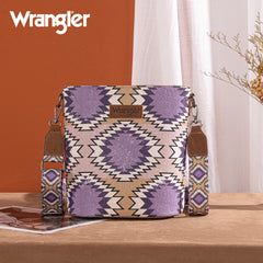 WG221-8360  Wrangler Aztec Distressed Print Dual Sided Print Crossbody-Purple