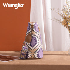 WG221-8360  Wrangler Aztec Distressed Print Dual Sided Print Crossbody-Purple
