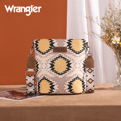 WG221-8360  Wrangler Aztec Distressed Print Dual Sided Print Crossbody-Beige