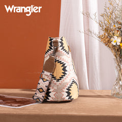 WG221-8360  Wrangler Aztec Distressed Print Dual Sided Print Crossbody-Beige