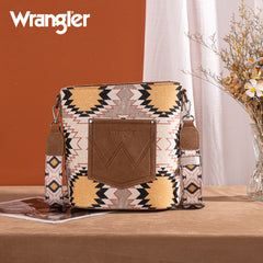 WG221-8360  Wrangler Aztec Distressed Print Dual Sided Print Crossbody-Beige