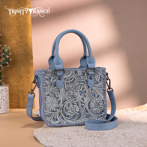 TR192-8800  Trinity Ranch Floral Tooled Collection Mini Tote/Crossbody - Jean