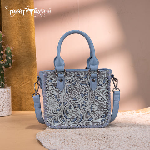 TR192-8800  Trinity Ranch Floral Tooled Collection Mini Tote/Crossbody - Jean