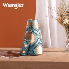 WG221-8360  Wrangler Aztec Distressed Print Dual Sided Print Crossbody-Turquoise