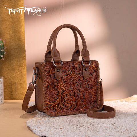TR192-8800  Trinity Ranch Floral Tooled Collection Mini Tote/Crossbody Brown