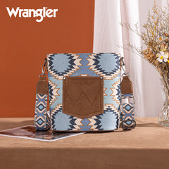 WG221-8360  Wrangler Aztec Distressed Print Dual Sided Print Crossbody-Jean