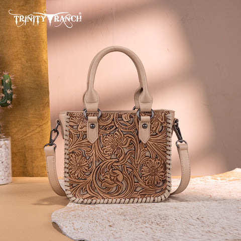 TR192-8800  Trinity Ranch Floral Tooled Collection Mini Tote/Crossbody -Tan